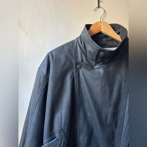 Black Leather Vintage Men's Moto Zip Jacket - Picture 2 of 15